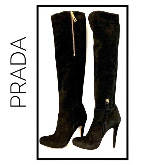 Prada Shoes - Prada Suede Platform Stiletto Boots